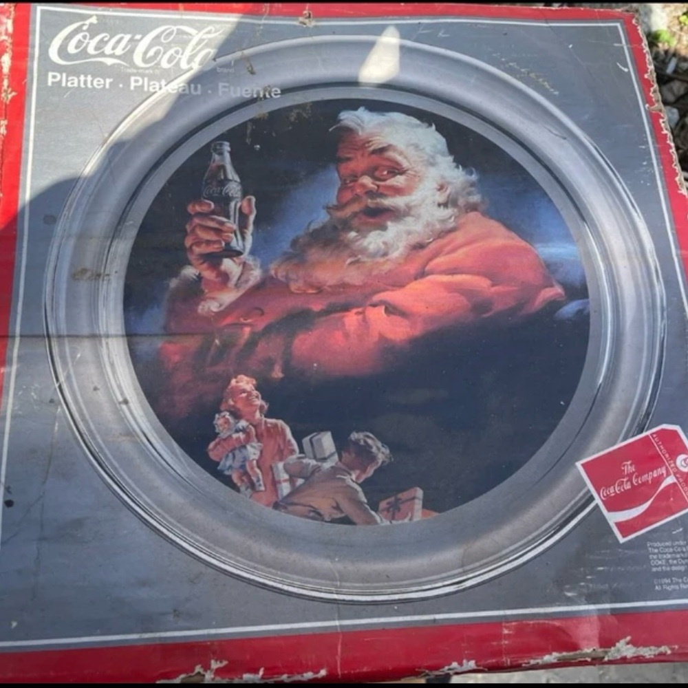 Vintage 1994 Coca-Cola Glass Santa Claus Christmas Serving Platter 13" Holiday